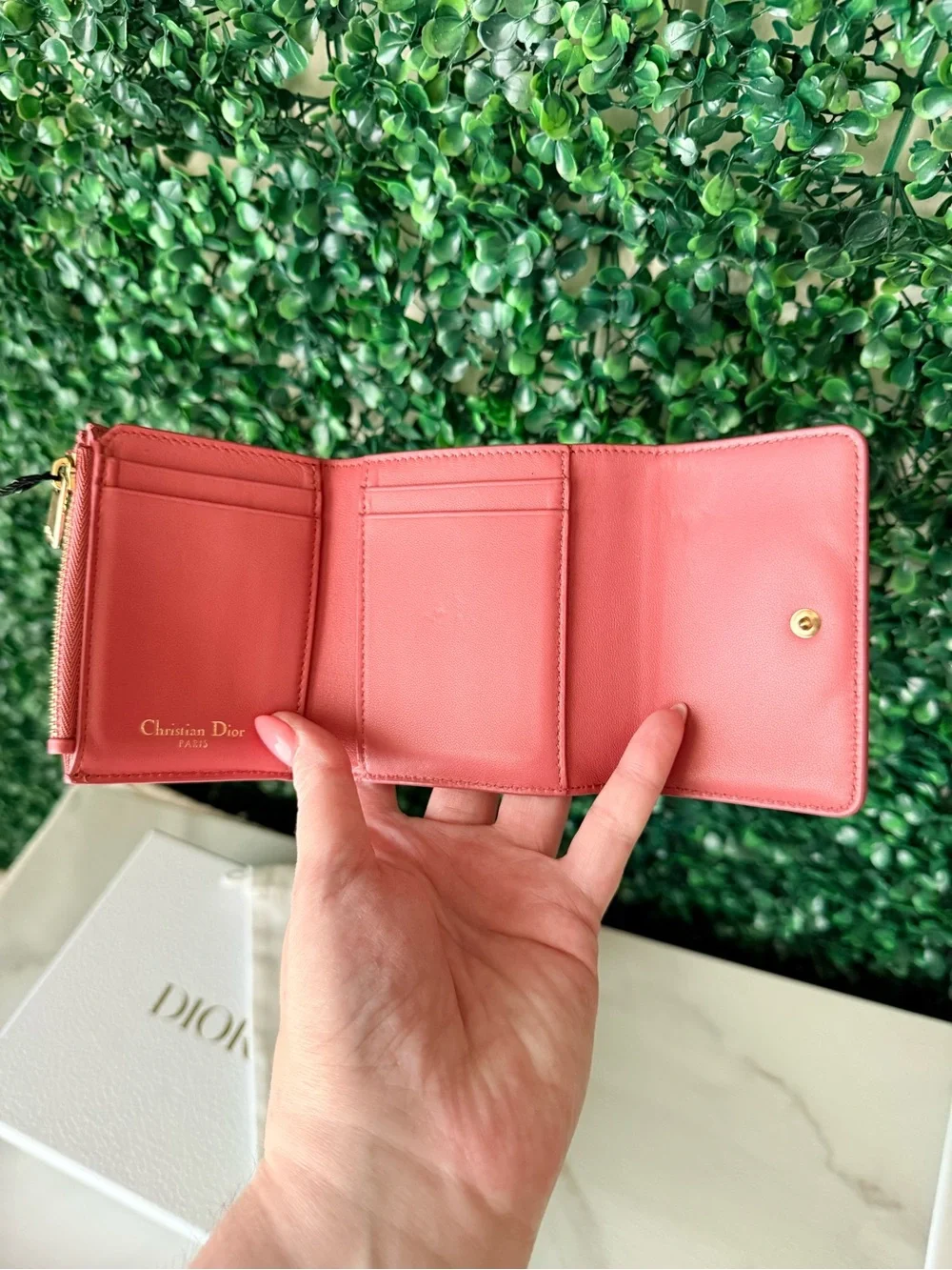 Dior Pink Compact Leather Wallet with CD Logo Authentic with COA